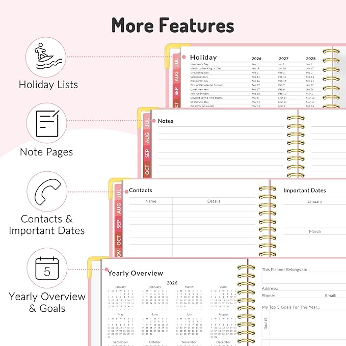 Jul 2026 - Dec 2027 Planner, Forvencer 18 Month Academic Planner 2026-2027, 6.3" x 8.4", Calendar Planner Weekly and Monthly, Daily Agenda Book, School Supplies for Student Teacher, A5, Dark Green