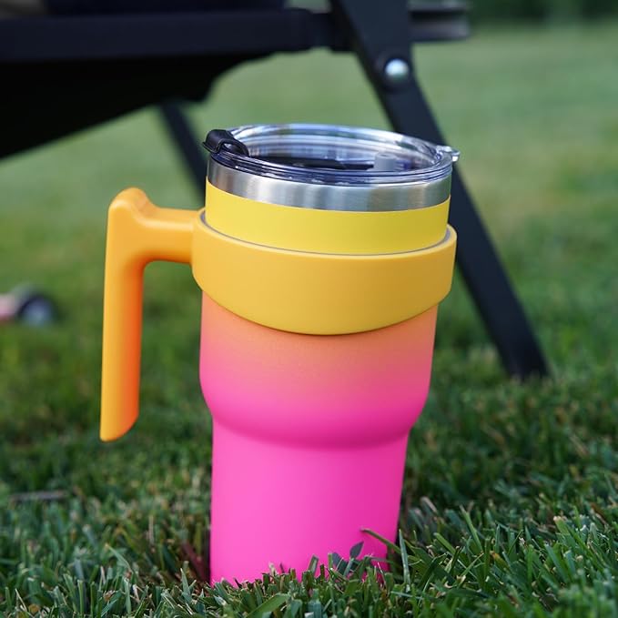 Konokyo 40 oz Tumbler with Handle and 2 Straw 2 Lid, Insulated Water Bottle Stainless Steel Vacuum Cup Reusable Travel Mug, Cherry