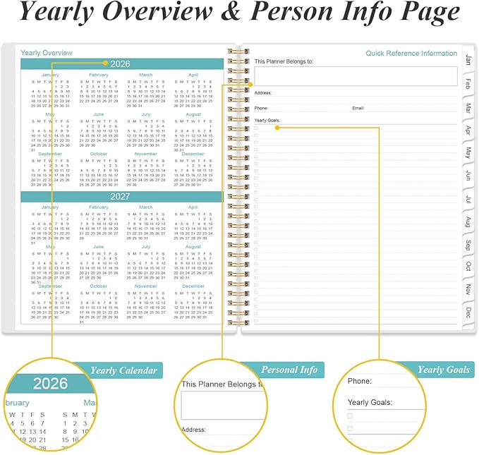 2026 Planner - Weekly & Monthly Planner Spiral Bound, Planner 2026 from January 2026 - December 2026 with Monthly Tabs, Inner Pocke, 8.5" x 11", Dark Blue