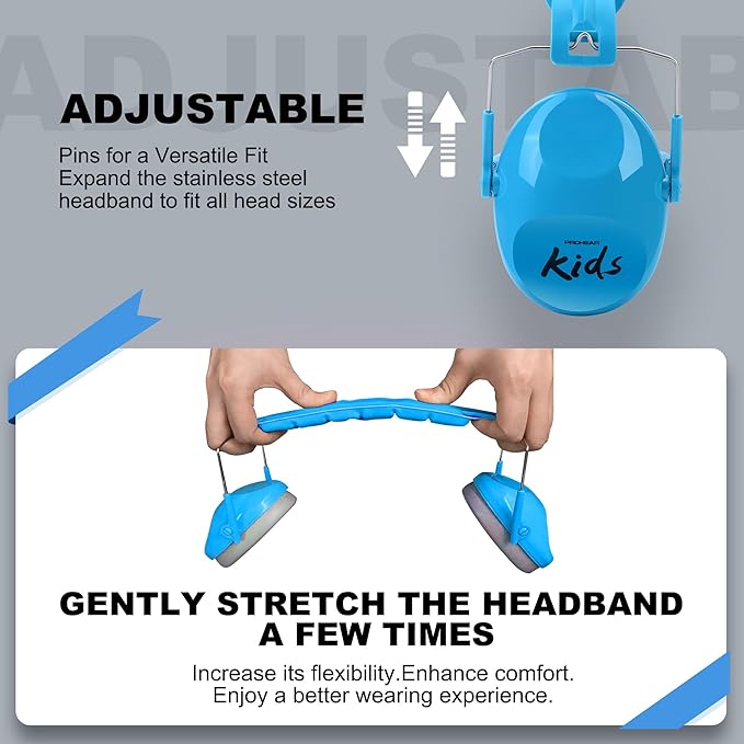 PROHEAR 032 2.0 Noise Cancelling Headphones for Kids - 25dB Noise Reduction - Adjustable Sensory Ear Protection Muffs for Concert, Fireworks, Monster Truck Shows, School - Blue