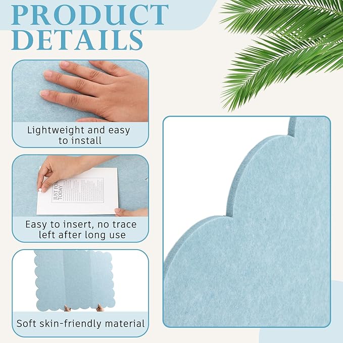 Mooliwe Scalloped Felt Bulletin Board 36 x 24 Inches Foldable Blue Pin Cork Board Alternative for Wall, 3' x 2' Trifold Picture Vision Self Adhesive Bulletin Decorative
