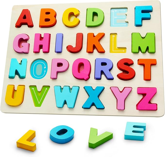 Wooden Puzzles for Toddlers, ABC Alphabet Puzzle, Learning Toys, Preschool Learning Activities, Preschool Educational Toddler Puzzle for Gift Set