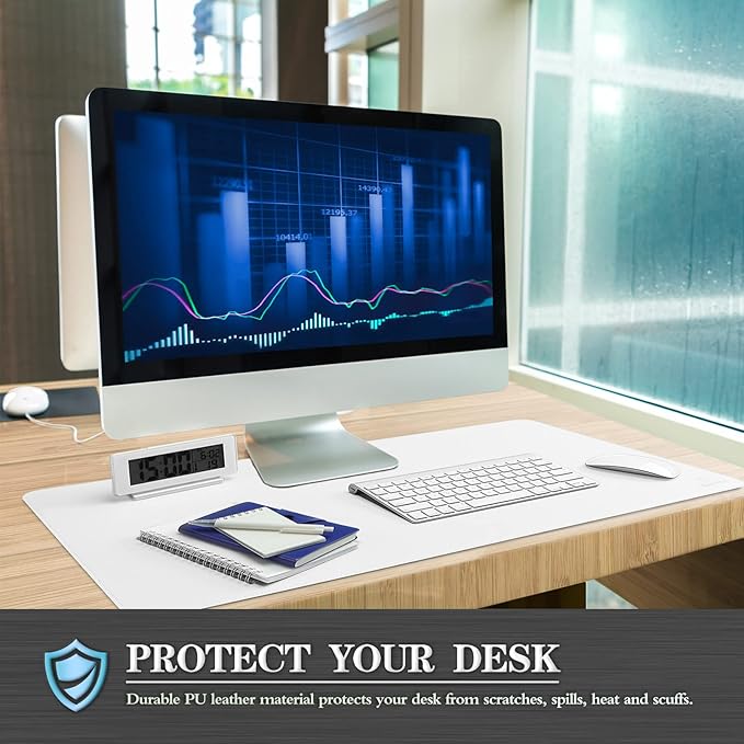 K KNODEL Desk Mat, Blotter, Dual-Sided Office Desk Pad, Waterproof Desk Mat for Desktop, Desk Blotters, PVC Leather Pad Protector (White, 31.5" x 15.7")