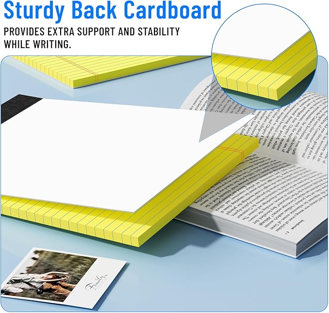 6pcs Legal Pads 8.5 x 11, Notepads 8.5 x 11.75 College Ruled Notebook, Writing Pads of Paper, Yellow Note Pads, Memo Pad Papers Perforate Legal Notepads Narrow Ruled Line,30 Sheets Per Pack