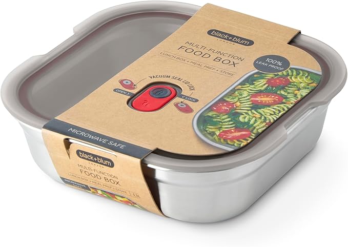 BLACK + BLUM Lunch Box - Meal Prep Containers Reusable for Picnic & Camping - Microwavable Stainless Steel Lunch Dinner Food Storage Box with Leak Proof Lid - Dishwasher Oven Safe - Large Square 37oz