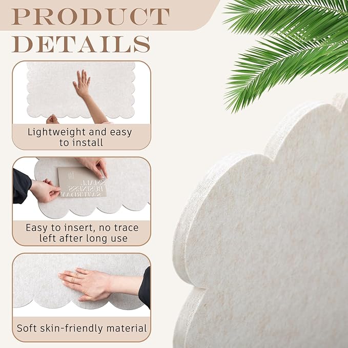 Mooliwe Scalloped Felt Bulletin Board 36 x 18 Inches Foldable Beige Pin Cork Board Alternative for Wall, 3' x 1.5' Trifold Picture Vision Self Adhesive Bulletin Decorative
