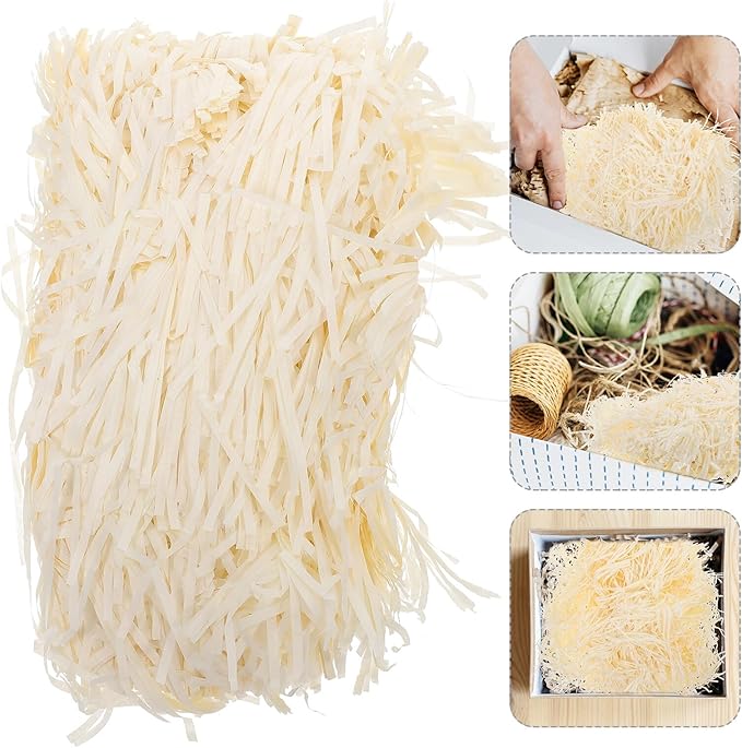 SOIMISS Raffia Grass Shredded Paper Filler 4pcs 100g Natural Ivory Box and Basket Packaging Filling for Wrapping Party Supplies