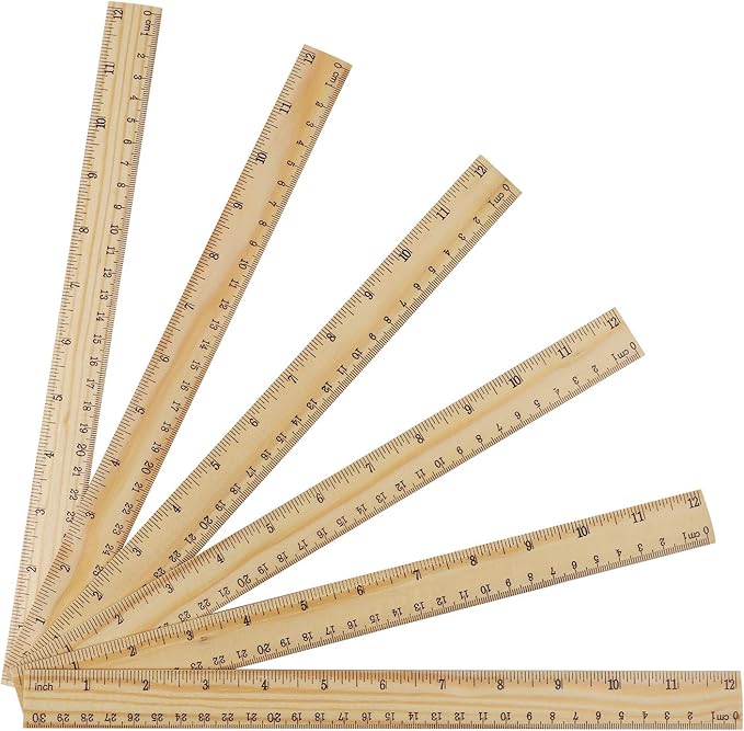 KINJOEK 72 Packs 30cm 12 Inch Wooden Rulers, 2 Scale Imperial Metric Double Sided Pine Wood School Measuring Ruler Bulk for Home Classroom Student Office Use Drafting Supplies