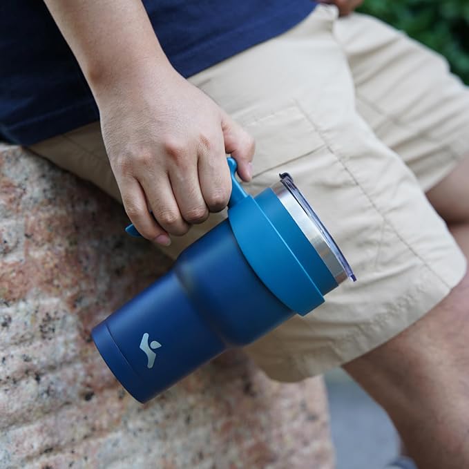 Konokyo 40 oz Tumbler with Handle and 2 Straw 2 Lid, Insulated Water Bottle Stainless Steel Vacuum Cup Reusable Travel Mug,Indigo Black