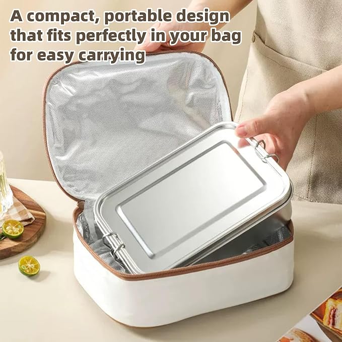 Stainless Steel Lunch Box, 28oz/850ml Metal Bento Box with Removable Dividers, Reusable Food Storage Containers with Lids Leak Proof for Travel, Work, Picnic, Home
