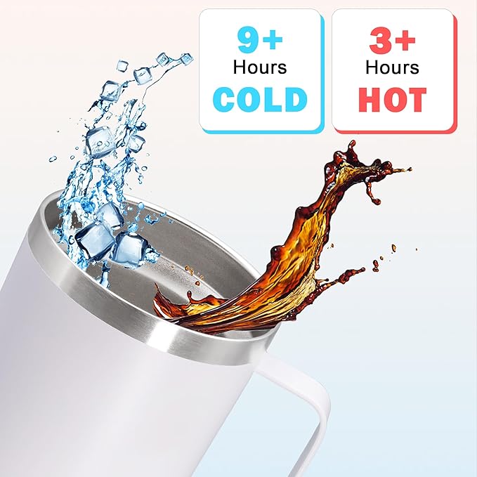 20 oz Tumbler with Handle and Lid, Stainless Steel Tumbler Insulated Travel Coffee Mug, Spill Proof Double Wall Vacuum Tumbler Cup Keep Drink Hot & Cold,White, 6 Pack