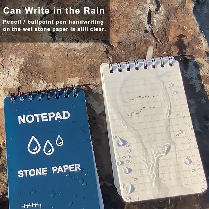4PCS Weatherproof Pocket Spiral Notebook 3"x5" with Stone Graph Paper and PVC Cover, All-Weather Notepad A7 Steno Pads for Outdoor Field Military Tactical Memo (Grey, 4 Pack)