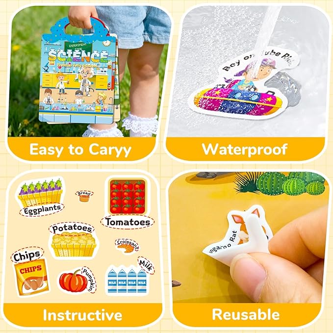 3 Sets of Reusable Jelly Stickers Books - Perfect for 3-6 Year Olds Jelly Stickers Books - Airplane and Car Travel Toys Educational Gifts for Boys and Girls（Beach+Supermarket+Party）