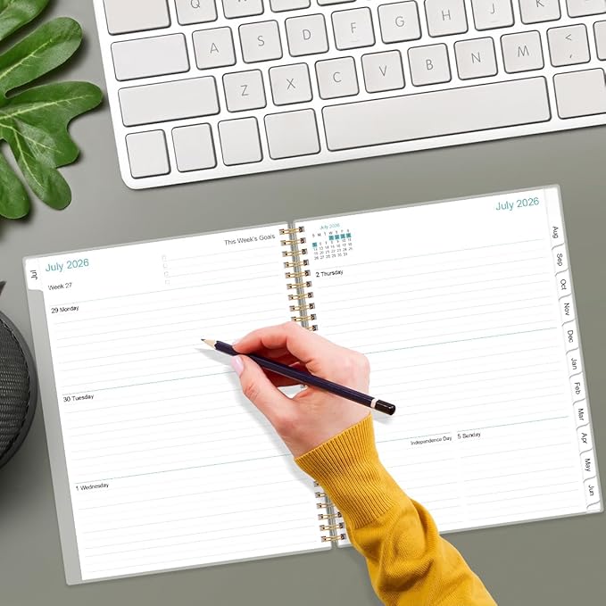 2026-2027 Planner - Planner 2026 from July 2026 to June 2027 with 12 Monthly Tabs, Flexible Cover, Inner Pocket, 8.5" x 11", Black