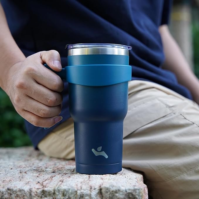 Konokyo 40 oz Tumbler with Handle and 2 Straw 2 Lid, Insulated Water Bottle Stainless Steel Vacuum Cup Reusable Travel Mug,Indigo Black