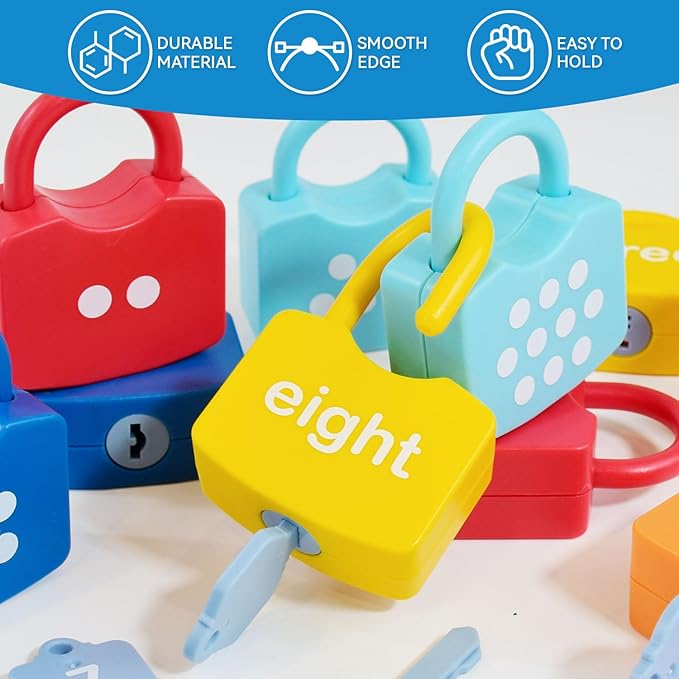 Montessori Toys for 3 Year Old, Preschool Activities Toys Games for Toddler, Lock & Key Counting Toys for Toddlers, Math Manipulatives for Preschool Kindergarten Learning & Education