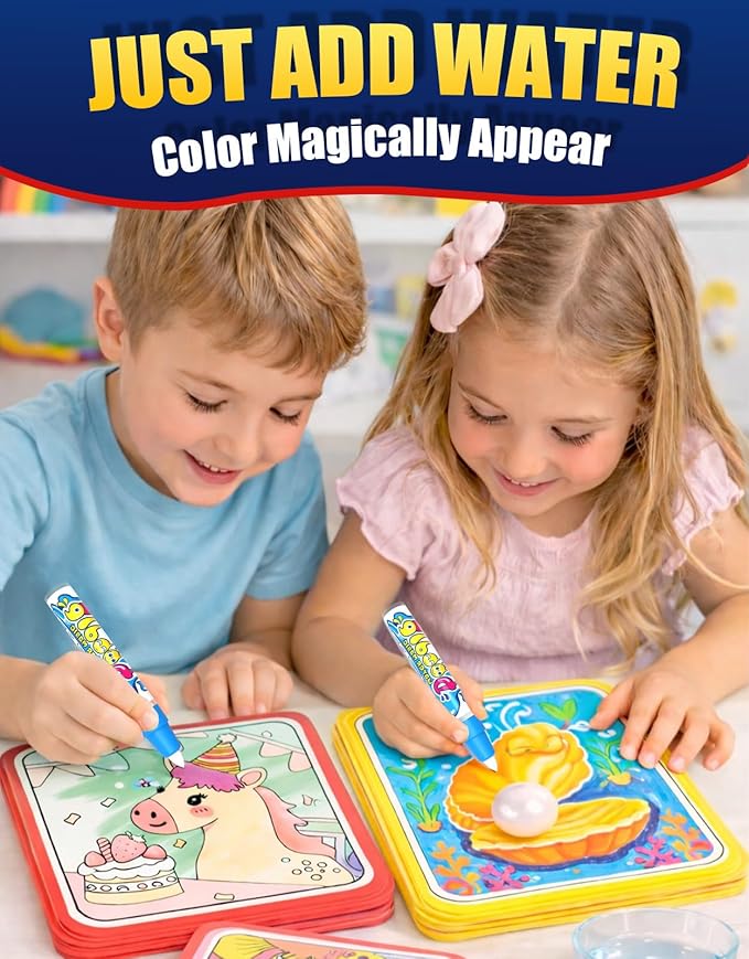 K'ONLE Reusable Water Coloring Books for Toddlers, Clean & Easy Painting & Doodle Book Toys for Kids Ages 1-3, 2-4 | Paint with Water Activity Book, Travel Gift for Boys & Girls-2 Pack