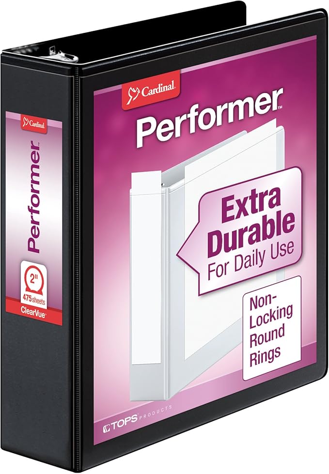 Cardinal Nonstick Round -Ring Vue Binders (CRD67425), Black, 2-Inch (67425) (Pack of 6)