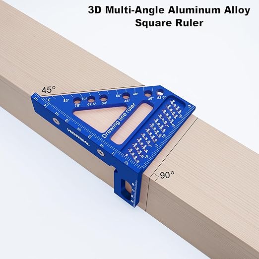 3D Multi-Angle Aluminum Alloy Woodworking Square Ruler, 22.5-90 Degree Protractor, High Precision Miter Triangle Ruler for Engineers, Carpenters, and Craftsmen