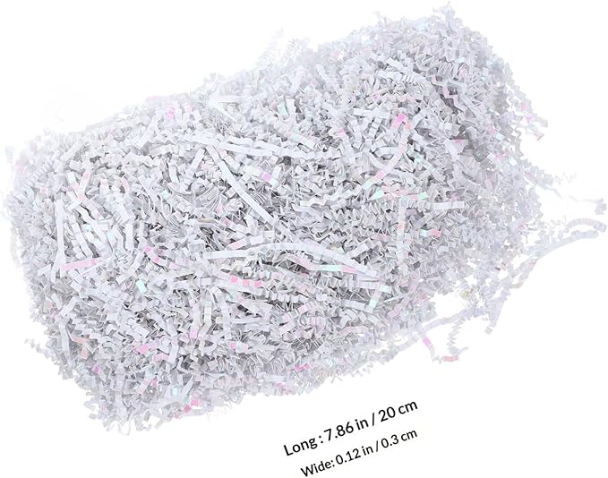 FAVOMOTO Crinkle Paper Shred Basket Filler 100g Bag, White Raffia Twisted Tissue Paper Packaging Box Filler for Wrapping and Shipping Decoration