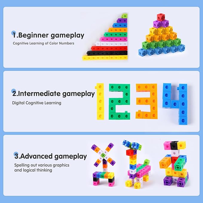 TOMMYHOME Math Linking Cubes with Box 301PCS, Preschool Math Manipulative, Kids Counting Blocks Play Set, Suitable for Learning Educational Supplies in Kindergarten. Great Gift for Boys & Girls (1)