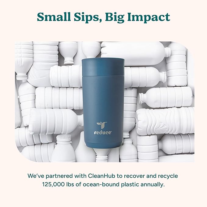 REDUCE Perk 10oz Insulated Coffee Tumbler – Leak-Proof with Lockable Lid and Vacuum Insulation–Durable Stainless Steel–Fits Car Cup Holders – One-Handed Travel Mug in Sand Leopard Print - Mineral Blue