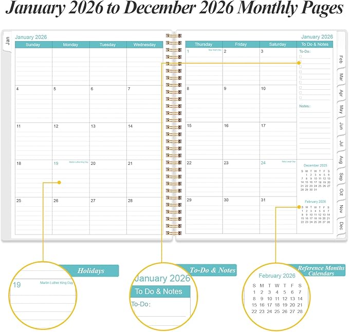 2026 Planner - Weekly & Monthly Planner Spiral Bound, Planner 2026 from January 2026 - December 2026 with Monthly Tabs, Inner Pocke, 8.5" x 11", Dark Blue