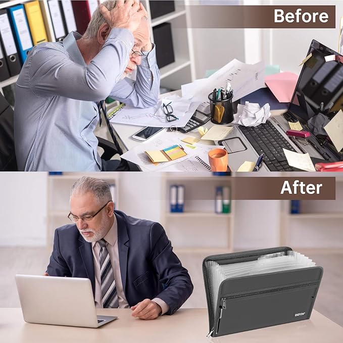 ENGPOW Accordion File Organizer,Fireproof 13 Pockets Expanding File Folder,Document Organizer Folder with Zipper＆Labels,Portable Home Travel Safe Storage for Letter A4 Files and More,Gray