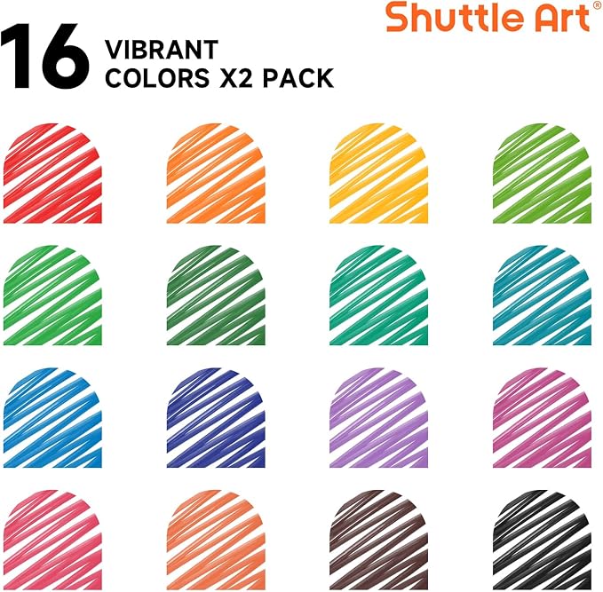 Shuttle Art Dry Erase Markers, 32 Pack 16 Colors Whiteboard Markers,Fine Tip Dry Erase Markers for Kids,Perfect For Writing on Whiteboards,Dry-Erase Boards,Mirrors,Calender,School Office Supplies