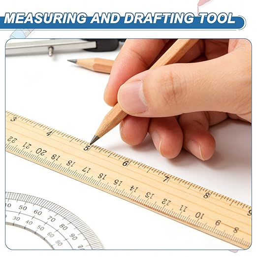 PATIKIL 8 Inch Wooden Rulers, 12Pcs Drafting Ruler Measuring Drafting Tools with Centimeters and Inches for Office Home Teacher Drawing Supplies, Wood
