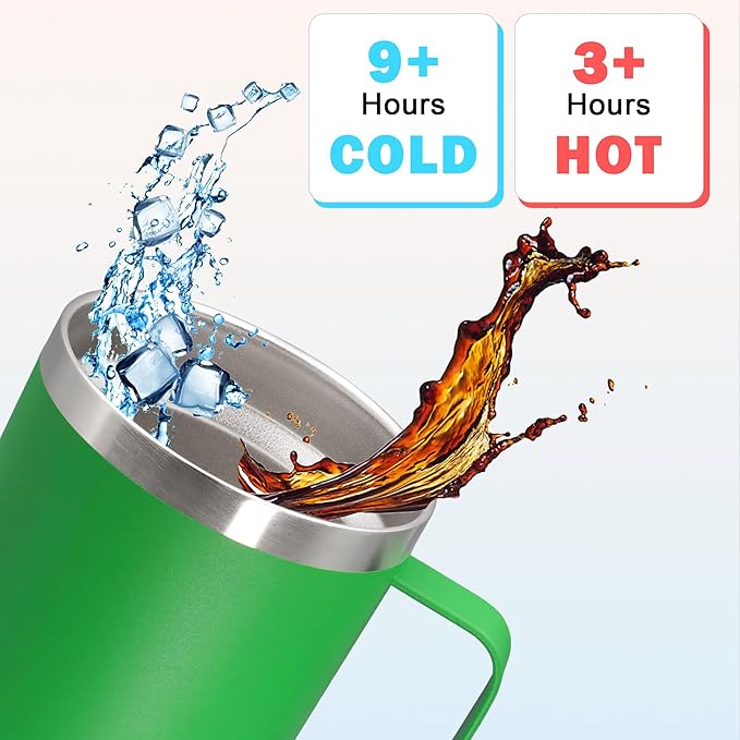 20 oz Tumbler with Handle and Lid, Stainless Steel Tumbler Insulated Travel Coffee Mug, Spill Proof Double Wall Vacuum Tumbler Cup Keep Drink Hot & Cold, Green, 12 Pack