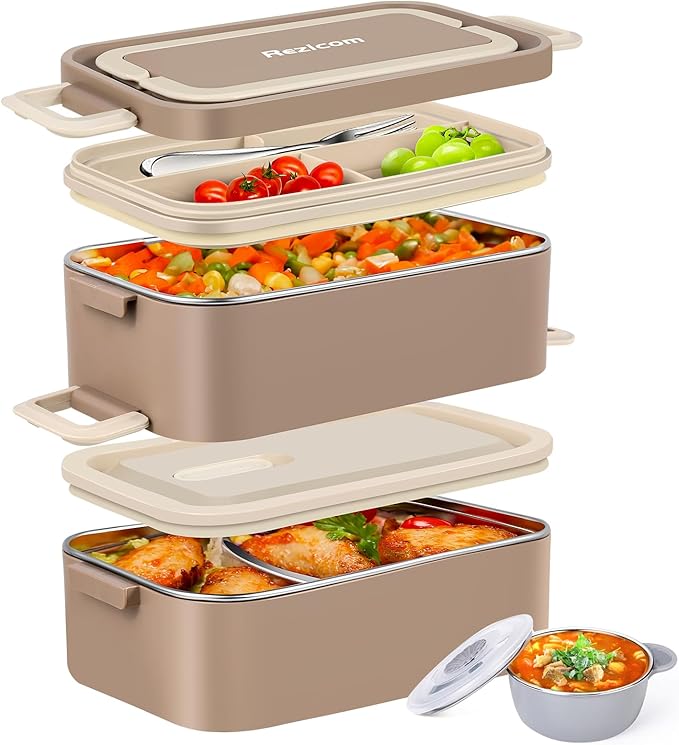 Stainless Steel Lunch Box for Kids and Adult, Two Layer 2 L Capacity Leak-Proof Bento Box for Kids, Lunch Containers for Women School Office with Stainless Steel Soup Bowl Spoon and Fork