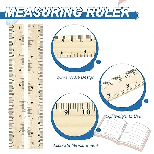 PATIKIL 8 Inch Wooden Rulers, 24 Pcs Drafting Ruler Measuring Drafting Tools with Centimeters and Inches for Office Home Teacher Drawing Supplies, Wood