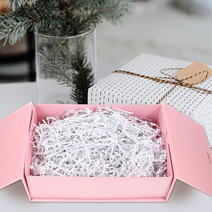 FAVOMOTO Crinkle Paper Shred Basket Filler 100g Bag, White Raffia Twisted Tissue Paper Packaging Box Filler for Wrapping and Shipping Decoration