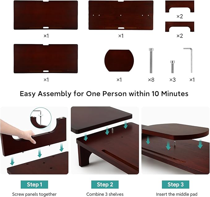 Nnewvante Monitor Stand Riser, Upgrade Height Large TV Riser, 60 inch Large Bamboo Dual Monitor Stand for Desk, 3 Shelves Desktop Screen Riser with Adjustable Length Angle for Computer Laptop Walnut