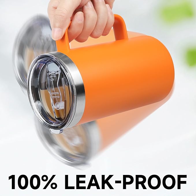 22oz Insulated Coffee Mug with Handle & Leak-Proof Lid - Double Wall Stainless Steel Travel Tumbler for Commute/Office/Home, Blue, 1 Pack