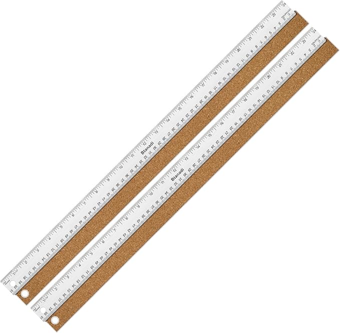 2PCS 24 Inch Metal Ruler, Stainless Steel Straight Edge Ruler with Cork Backing, Non-Slip Imperial & Metric Measuring Tool for School, Office, Woodworking, Drafting