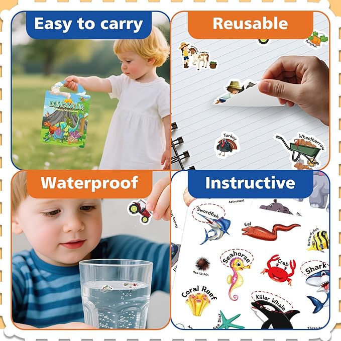 Reusable Sticker Book for Toddlers 3-6, Jelly Stickers for Kids, Sticker Activity Book Travel Toys for Car & Airplane, Educational Learning Gifts for Boys and Girls (Vehicles Cars theme)