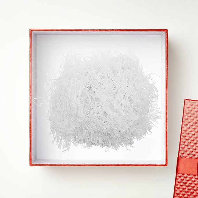 Angoily White Raffia Crinkle Paper Shredded Filler 500g, Basket Filler and Packing Box Shredding Filling for Box Decoration and Packaging Supplies