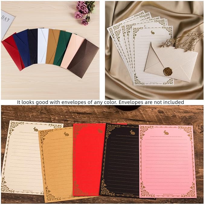 100 Sheets Black Rabbit Stationery Lined Paper,A5 Stationery Writing Paper with Antique Border Design,Letter Size (Unpunched) Ruled Filler Pape for Writing Letters,Vintage Invites