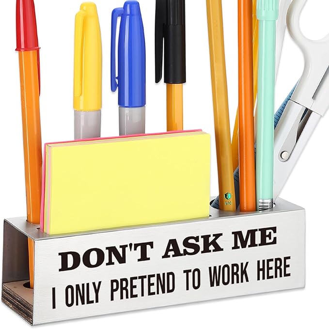 Funny Office Desk for Women, DON’T ASK ME, I ONLY PRETEND TO WORK HERE Sarcastic Workplace Humor Gift for Coworkers Colleagues, Employees Office Pencil Holder for Desk SD282