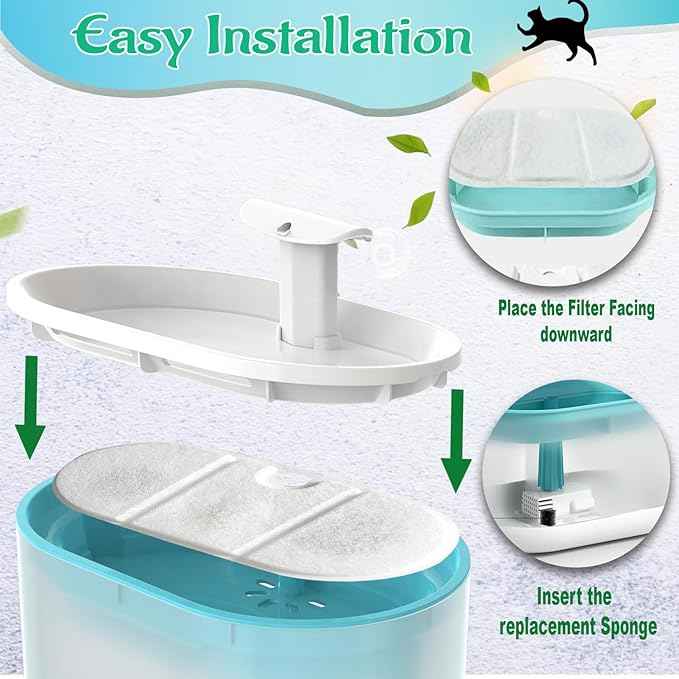 8 Pack Replacement Cat Water Fountain Filters with 8 Sponges Compatible with PETLIBRO Capsule Pet Fountain: PLWF002, 71oz/2.1L for Ultra Quiet Pet Water Fountain