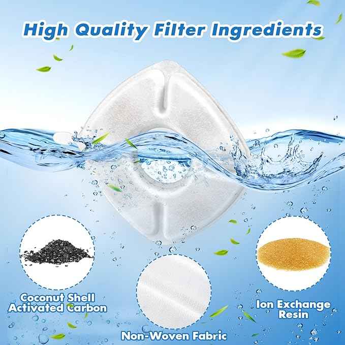 32 Pcs Cat Water Fountain Replacement Filters, 16 Pack Filters 16 Pack Pre- Sponges Fit for 67oz, 95oz, 135oz Automatic Pet Fountain Dog Water Dispenser