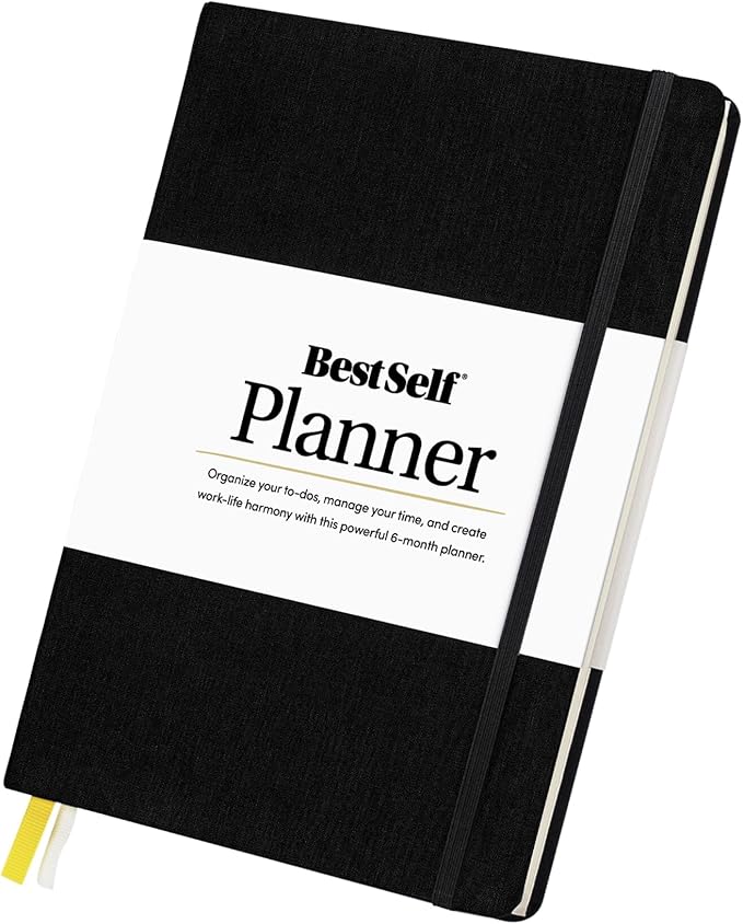 Self Planner by BestSelf — Undated 6 Month Life Planner for Time Management, Improving Productivity, Scheduling and Achieving Goals — 7"x10” Notebook (Black)