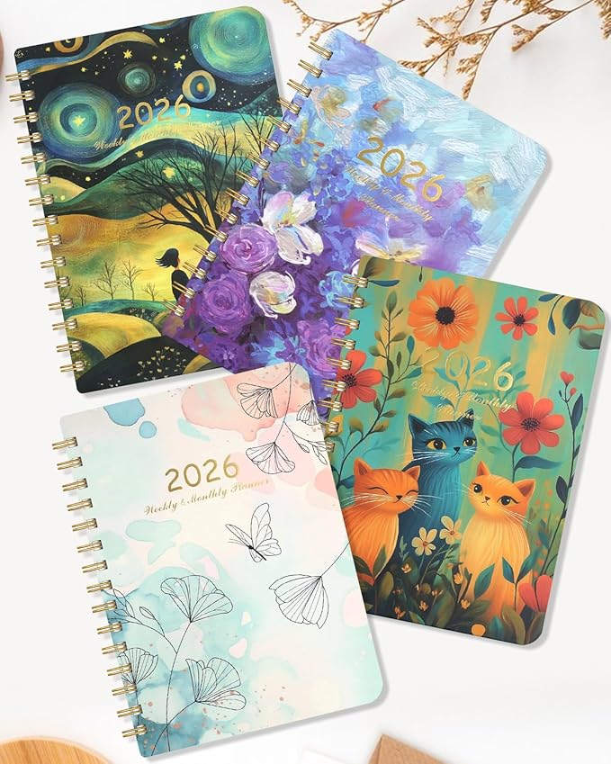 2026 Weekly and Monthly Planner - 2026 Hardcover Calendar Planner, Jan. 2026 - Dec. 2026, Daily Agenda Book with Tabs, Twin-Wire Binding, Back Pocket, School Teacher Student Supplies, A5(6.3" x 8.5") (Flower)