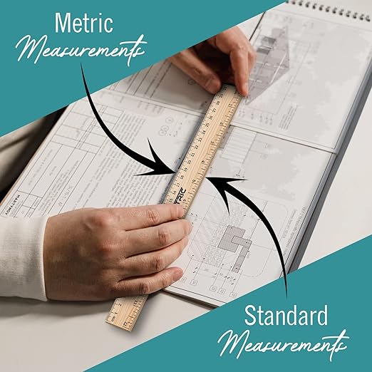 Rulers 12 Inch, Rulers Bulk Wooden Ruler for Kids 6 Pack Great for School, Classroom, Imperial and Metric Measurements for Office and Home