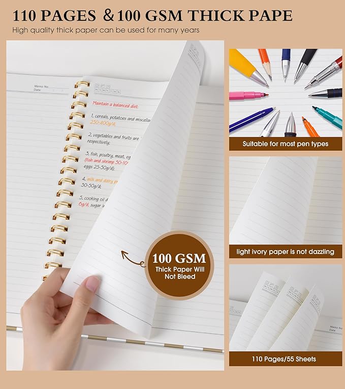 Spiral Notebook Journal 8.5” x 11”, A4 Large Notebooks for Women Men, College Ruled Lined Journal, 100 GSM Paper, Hardcover Spiral Bound Journals for Work School Note Taking Business, Gingham