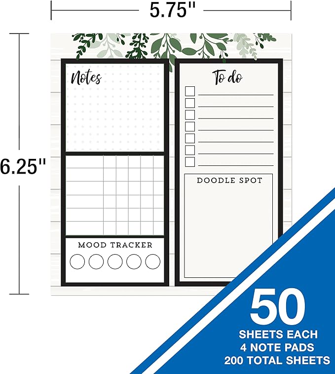 Carson Dellosa Farmhouse Notepad 4-Pack, Note Pads for Goals, To Do List, Checklist, Notes, Sketch Pad, and Classroom Organization Stationary, Desk Accessories and Office Supplies
