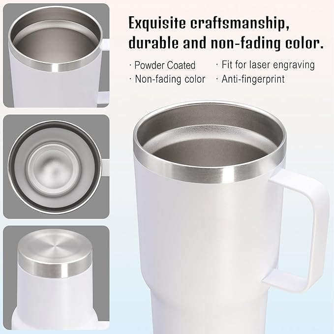 20 oz Tumbler with Handle and Lid, Stainless Steel Tumbler Insulated Travel Coffee Mug, Spill Proof Double Wall Vacuum Tumbler Cup Keep Drink Hot & Cold,White, 6 Pack