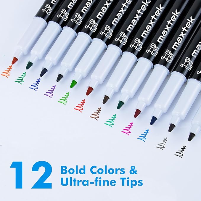 maxtek Dry Erase Markers Ultra Fine Tip, 36 Count 12 Colors, Low Odor, School Supplies Classroom Take Note Whiteboard Markers